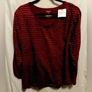 Arizona Jeans Co Long Sleeve Striped Maroon Tee Shirt Size 3X